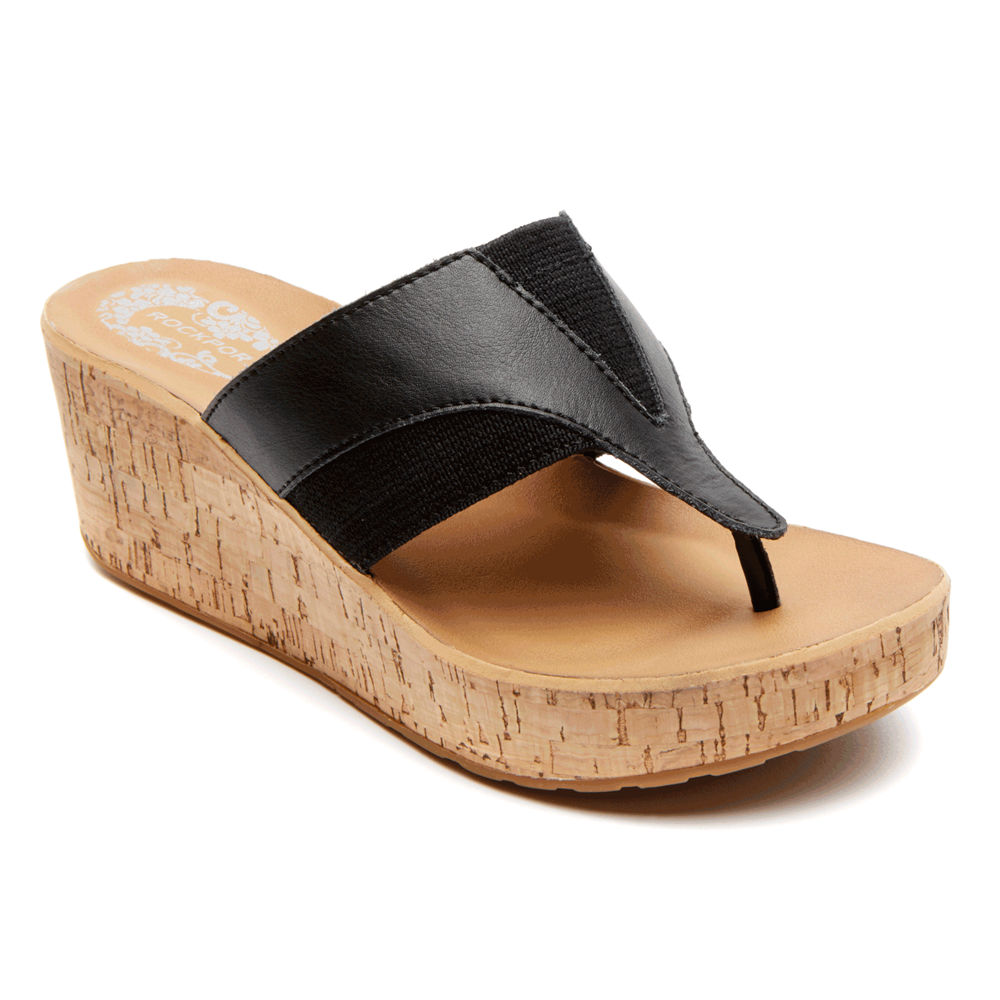 Rockport Womens Wedges Black - Weekend Casuals Lanea Gore Thong - UK 063-TMBYJH